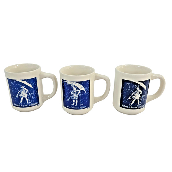1980s Morton Salt Coffee Mugs: 1914 & 1921 Logos -When It Rains It Pours 3pcs - Picture 2 of 12